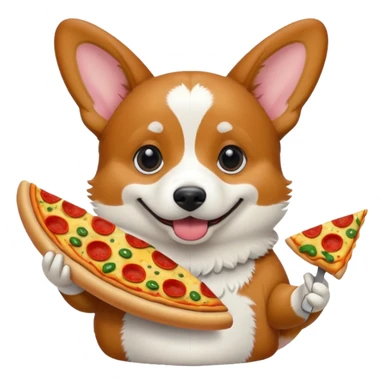 black tri-color corgi with pizza sticker