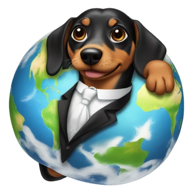 A Weiner dog holding up the earth in a tuxedo sticker