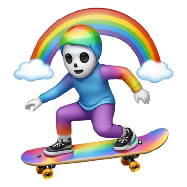 ghost emoji skate boarding under a rainbow  sticker