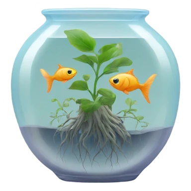 fishes in a clear vase with plant roots sticker