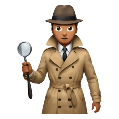 Icon for Detective Movie: A vintage movie poster-style design of a mysterious detective in a trench coat, holding a magnifying glass. Include dark alleyways, fog, and shadowy figures. The design should evoke a classic noir detective story with retro cinematic typography. Transparent background. sticker