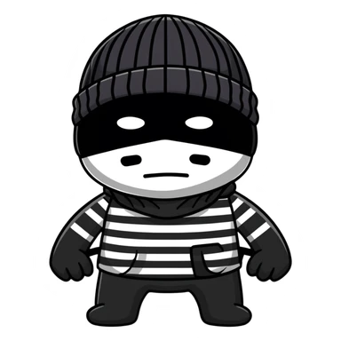 character with black and white striped shirt, black beanie, black mask over eyes sticker