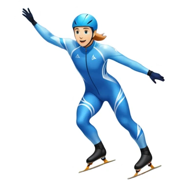 An icon showing a speed skater in a dynamic pose racing on a professional ice track, dressed in an aerodynamic suit. The scene includes a stadium with cheering crowds, icy reflections, and a snowy mountain backdrop. Transparent background captures the speed and intensity of the sport. sticker