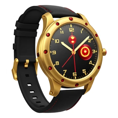 3D render of Laser Watch, secret agent spy gear aesthetic, hidden mechanisms, gold luxury wristwatch emitting a tiny red laser beam, sleek tactical texture, Apple emoji style, isolated on white background --v 6.0. sticker