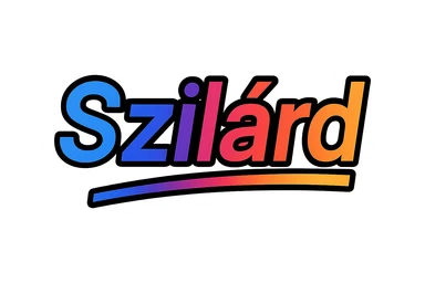 modern colorful gradient typography of the name Szilárd with dark outline, dynamic slanted or partial underline, transparent background, in the style of reference patterns sticker