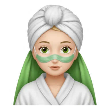 girl in a robe with towel on head and facial mask sticker