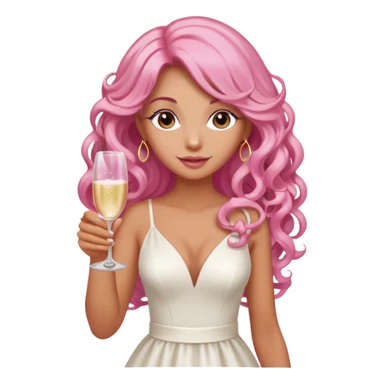 One lady with long pink curled hair and tan skin holding a glass of  pink champagne in each hand sticker