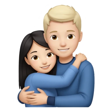 Asian girl hugging white boy sticker