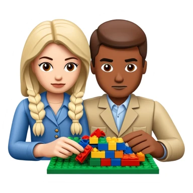 Man and woman building Lego set sticker