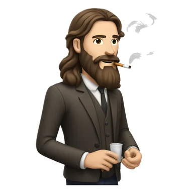 English man with long brunette hair and beard smoking cigarette sticker