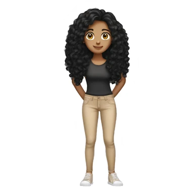 tan girl standing with long black curly hair  sticker