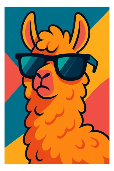cool llama, oversized sunglasses, sassy vibe, bright colors, vibrant toon style sticker
