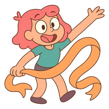 pastel orange ribbon, curled shape, calArts 2010s cartoon style sticker
