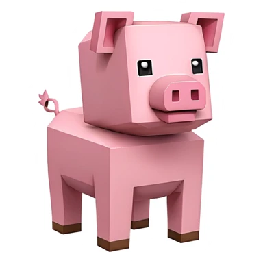 Minecraft pig, full body, pink blocky animal with square head and square body sticker