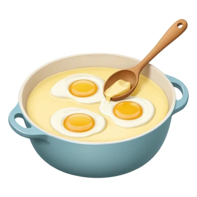 A carton of eggs, butter and a cream ceramic baking bowl with a wooden spoon in it sticker