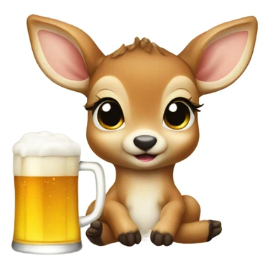 Baby deer with a beer sticker
