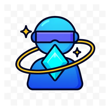 futuristic assistant logo icon, glowing crystal core, swirling tech orbits, metallic and glowing gradients, spark energy effect, dark background, ultra clean vector style, no text, centered, 1:1 aspect ratio sticker