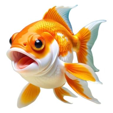 Cinematic Cute Yawning Orange and White Goldfish Portrait Emoji, Head tilted slightly with a dramatic, wide-open yawn, showcasing a smooth body with a balanced blend of orange and white, graceful fins slightly drooping, round golden eyes barely open in drowsy contentment, Simplified yet irresistibly adorable features, highly detailed, glowing with a soft, cozy glow, high shine, relaxed yet expressive, stylized with a touch of whimsy, bright and endearing, soft glowing outline, capturing the essence of a sleepy yet affectionate goldfish, so drowsy it feels like it could float out of the screen and curl up for a nap! sticker