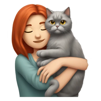 Red hair girl snuggling grey Persian cat sticker