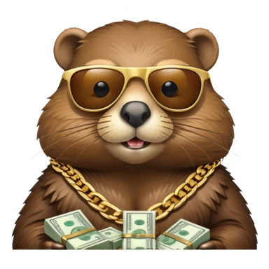 Beaver in sunglasses with stacks of money, gold chain sticker