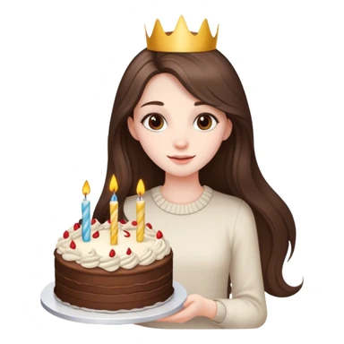  beautiful pale brunette girl with long hair with birthday cake sticker