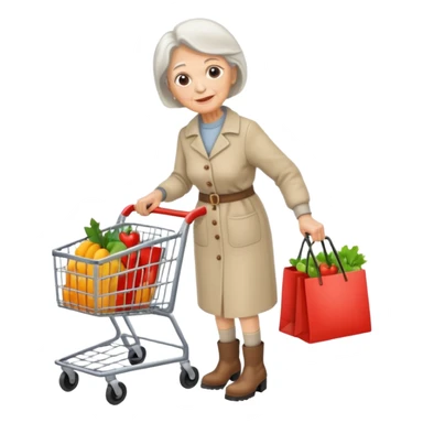 Una donna anziana  con gli stivaletti che va a fare la spesa sticker