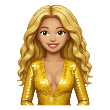 Beyonce from Destiny's Child with long golden blonde hair, yellow sequin outfit sticker