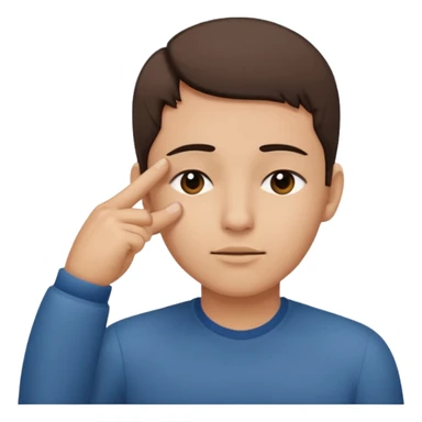 Una persona tocándose la cabeza por la 100 con un dedo índice y los ojos serrados  por arriba de la oreja con una sola mano sticker