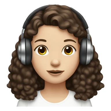 White girl, dark straight hair in headphones with brown poodle sticker