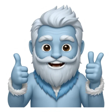 yeti, full body, ice grey blue, full beard, full fur, thumbs up, smiling, winking sticker