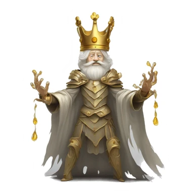 Vintage King hamlet old man big beard gold crown wearing armour fading ghost hands out trapped melting into wisps sticker