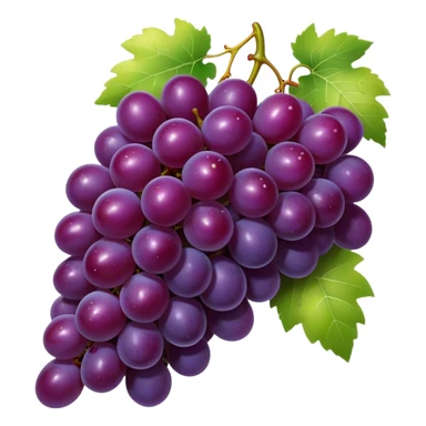 Cinematic glossy purple grapes, plump and dewy, gathered in a beautiful cluster, deep rich hues, ultra-detailed, fresh and juicy, soft glowing light. sticker