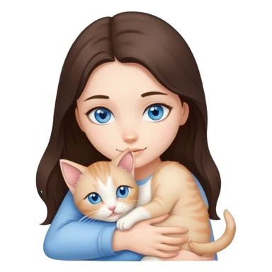 brunette girl with blue eyes hugs beige kitten  sticker