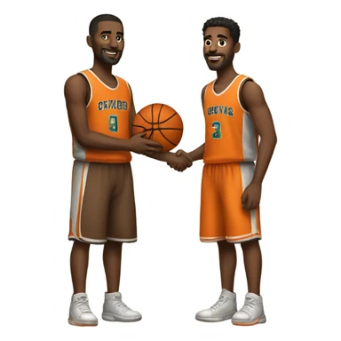 Two guys shaking hands with basketball clothes both with brown hai sticker