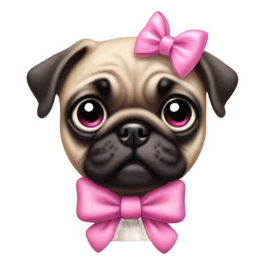 Baby pug with big pink
eyes wearing a pink bow on her head sitting in daisy's  sticker