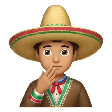 person deep in thought, wearing a traditional Mexican sombrero. The character has a neutral or slightly furrowed expression, one hand gently touching their chin in a classic thinking pose.  sticker