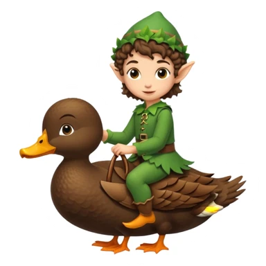 tiny forest elf short tight curly brown hair riding duck sticker