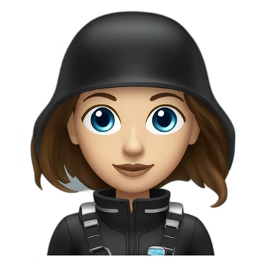 a woman with an a black scubadiver suit. she has blue eyes, brown long and straight hair sticker