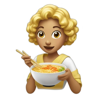 Golden woman from jibaro eating ramen sticker