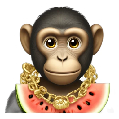 monkey wearing gold jewellry eating watermelon sticker