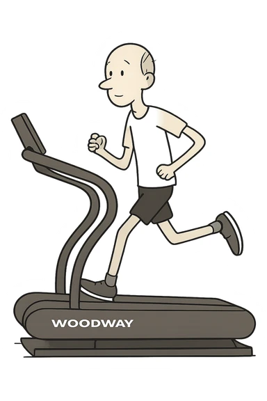 uomo che corre sul tapis roulant ma è secco e senza muscoli. sticker