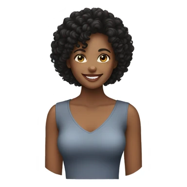 woman in her 30s, black, curly hair smiling sticker
