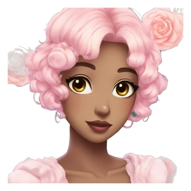 Gorgeous pastel anime style lady with blushing face and roses leaves glitter sparkle aesthetic trending style sticker