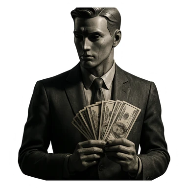 business man with money in his hands cinematic mannequin style sticker