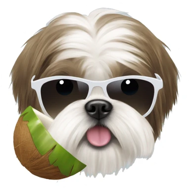 Shih Tzu with sunglasses and a coconut ￼ sticker