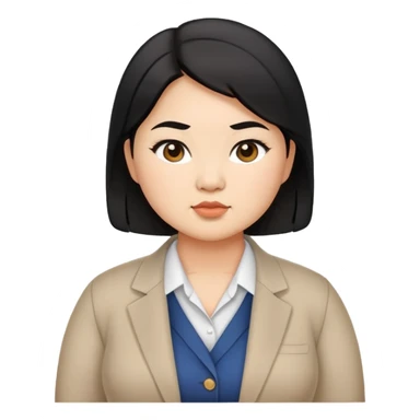 chubby asian waman round eyebrow medium black hair wear business casual sticker