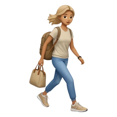 iOS emoji style - a woman in casual clothes and wearing trainers. Walking quickly. She does not have a bag or backpack.

 sticker