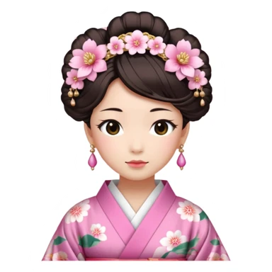 Japanese Princess with floral hairpin, pink sticker