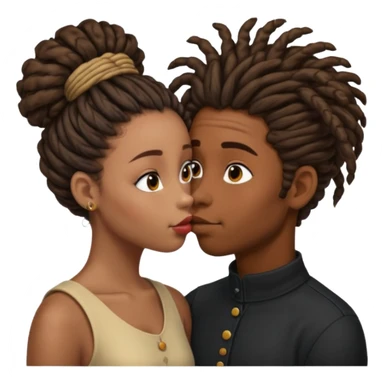 black boy with dreadlock kissing black girl with curly bun sticker