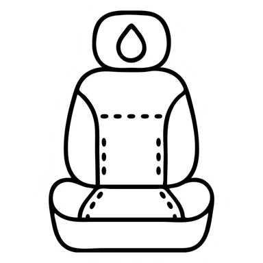 outlined icon of a luxury matte black car seat with droplet or shield on the headrest, clean lines, elegant stitching, modern and simple sticker